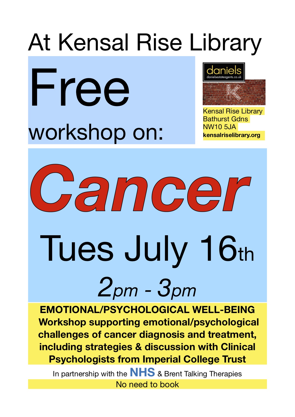 Cancer: Free Workshop – Kensal Rise Library